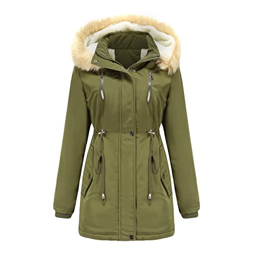 Große Größen Wintermantel Winterjacke Damen lang Warm Gefüttert Outdoor Jacke Winterparka Damen-mäntel mit Fellkapuze Winter schwarzer rosa Mantel Parka elegant Frauen,1118 von Didadihu