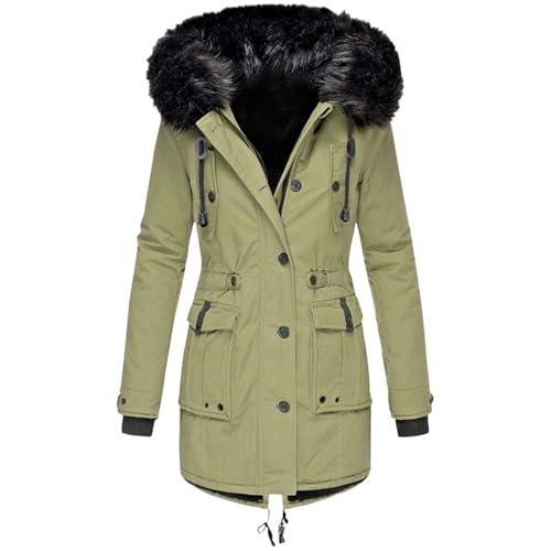 Große Größen Wintermantel Winterjacke Damen lang Warm Gefüttert Outdoor Jacke Winterparka Damen-mäntel mit Fellkapuze Winter schwarzer rosa Mantel Parka elegant Frauen von Didadihu