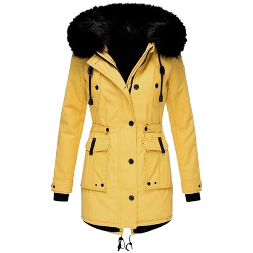 Große Größen Wintermantel Winterjacke Damen lang Warm Gefüttert Outdoor Jacke Winterparka Damen-mäntel mit Fellkapuze Winter schwarzer rosa Mantel Parka elegant Frauen von Didadihu