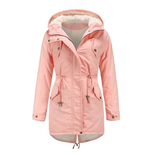 Große Größen Wintermantel Winterjacke Damen lang Warm Gefüttert Outdoor Jacke Winterparka Damen-mäntel mit Fellkapuze Winter schwarzer rosa Mantel Parka elegant Frauen von Didadihu