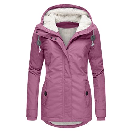 Große Größen Wintermantel Winterjacke Damen lang Warm Gefüttert Outdoor Jacke Winterparka Damen-mäntel mit Fellkapuze Winter schwarzer rosa Mantel Parka elegant Frauen von Didadihu