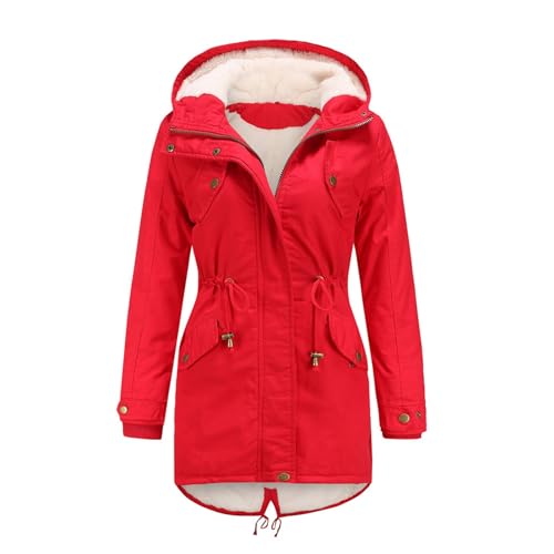 Große Größen Wintermantel Winterjacke Damen lang Warm Gefüttert Outdoor Jacke Winterparka Damen-mäntel mit Fellkapuze Winter schwarzer rosa Mantel Parka elegant Frauen von Didadihu