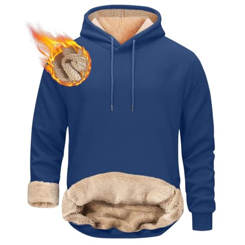 Herr Sherpa gefüttert Kapuzenpullover Herren Winter Warm Winddicht Sweatshirt Hoodie Fleece Hoodies für männer,Blau,XXL von Didadihu