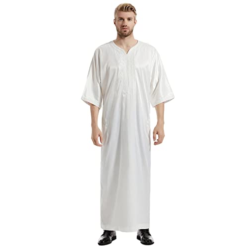 Herren Abaya,Kaftan Herren Ihram Kleidung Männer Royalty Dubai Muslim Abaya Lange Ärmel O-Ausschnitt Robe Islamisch Lose Retro Kandoura Kaftan Tuniken von Didadihu