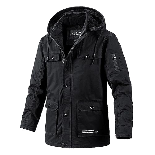 Herren Jacke Winter, Warm Verdickt Parka Lange Warme Wintermantel Übergröße Skijacke Lang Softshell Jacke Jacket Winterjacke Mit Futter Schwarz,Schwarz,M von Didadihu