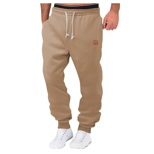 Herren Jogginghose Baumwolle, Schwarz Baggy Activewear Laufhose Baumwolle Lange Bequeme Hose Sweathose Lang Winter Cargo Jogger Pants Sweatpants Sporthose,Khaki,3XL von Didadihu