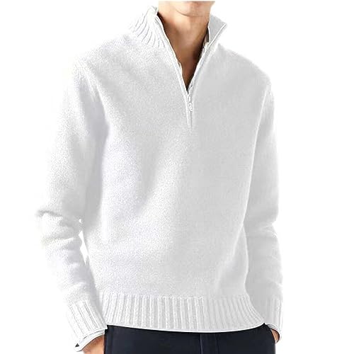 Herren Strickpullover Half Zip Basic Strick Winterpullover Roter Troyer Rot Troyer Warm Merinowolle Sweater Pulli Strickpullover Feinstrick Warme von Didadihu