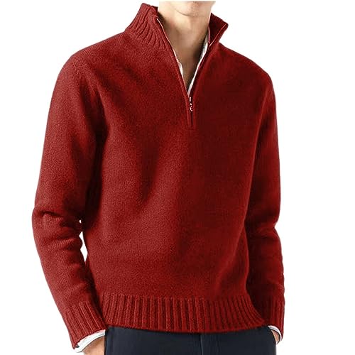 Herren Strickpullover Half Zip Cashmere Tactical Troyer Dicker Strickpullover Einfarbig Sweater Ohne Kapuze Mode Sweatshirt Grobstrick Pullover Rollkragenpullover Fleece Kaschmir von Didadihu