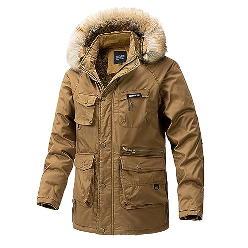 Herren Winterjacke, Lang Warme Parka Winter Winddicht Coat Lange Softshelljacke Gefütterte Fleece Gefüttert Wintermantel Funktionsjacke Winterjacke Warm Reißverschluss,Gelb,4XL von Didadihu