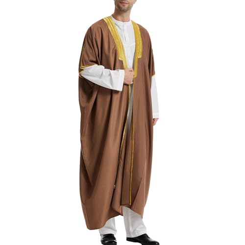 Islamische Kleidung Herren,Abayas Gebetskleidung Für Männer Islamisch O-Ausschnitt Abaya Lange Ärmel Royalty Dubai Kaftan Lose Retro Muslim Kandoura Tuniken Robe von Didadihu