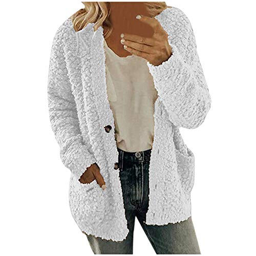 Jacke Damen Warm - Fleecejacke Lang Elegant Parka Mantel Flauschig Fleece Winterjacke Mode Revers Plüschjacke Baumwolle Einfarbig Wintermantel Herbst Winter Casual Übergangsjacke Outwear von Didadihu