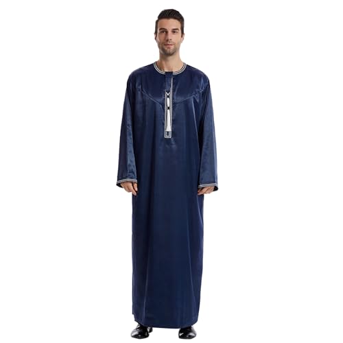 Jalabiya Herren,Djellaba Herren Kaftan Royalty Dubai Muslim Robe O-Ausschnitt Lose Abaya Islamisch Retro Lange Ärmel Tuniken Kaftan Kandoura von Didadihu