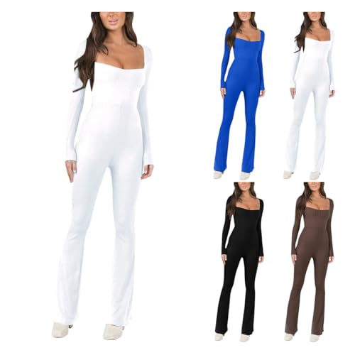 Jogging Jumpsuit Damen,Eng Hauteng Ganzkörper Ganzkörperanzug Lang Jumpsuits Bodysuit Jogging Overall Sportoveralls Full Body Langarm Yoga,Weiss,M von Didadihu