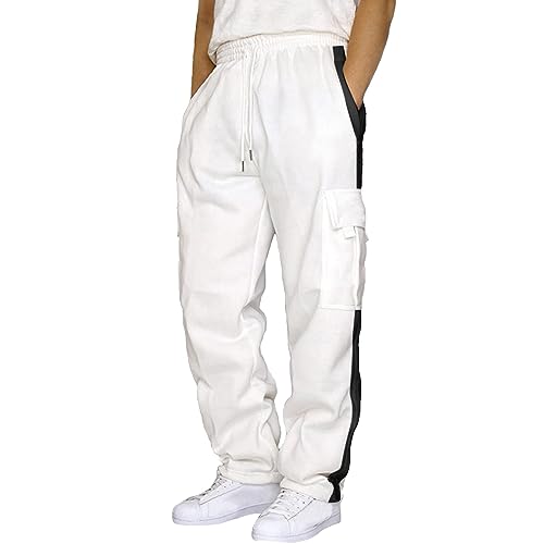 Jogginghose Baggy Herren : Lang 4XL Activewear Trainingshose Cargo Baumwolle Bequeme Hose Sweathose Weiße Baggy Lange Jogginghose Laufhose Sport Hose,Weiß,XL von Didadihu