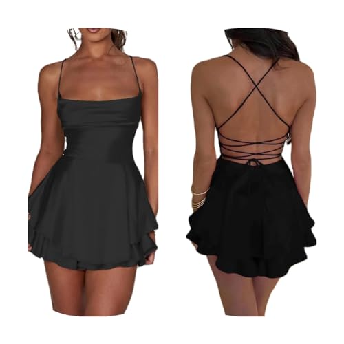 Jumpsuit Sommerkleid Damen Rückenfreies Rüschen Satin Cami Kleid Sexy Kleider Minikleid Kurz Spaghetti Strap Minikleid Trägerkleid Strampler Damen,03 Schwarz,S Jumpsuit Sommerkleid Damen Rückenfreies Rüschen Satin Cami Kleid Sexy Kleider Minikleid Kurz Spaghetti Strap Minikleid Trägerkleid Strampler Damen,03 Schwarz,S von Didadihu