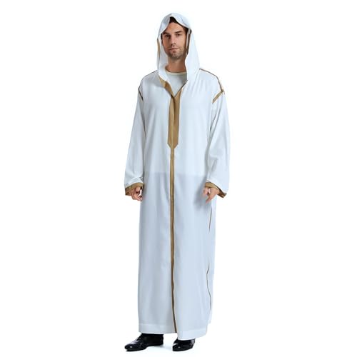 Kaftan,Jalabiya Herren Gebetskleid Lose Royalty Dubai Kaftan Muslim O-Ausschnitt Tuniken Islamisch Lange Ärmel Retro Robe Abaya Kandoura von Didadihu