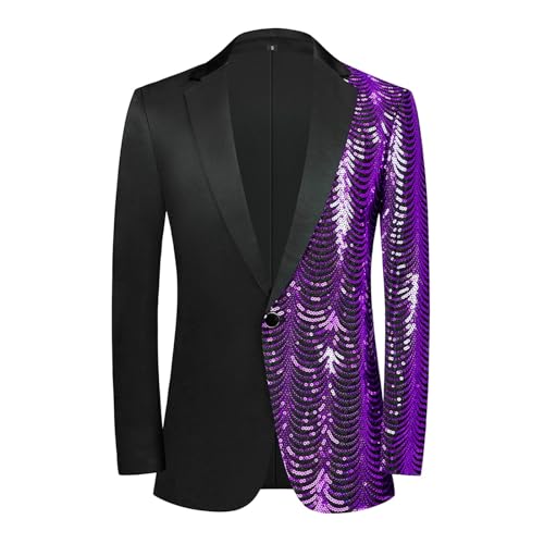 Karneval Kostüm Herren Glitzer Blazer Pailletten Anzug Silber Performance Kostüm Anzugjacke Glitzer Outfit Gold Festlich Pailletten Sakko Smoking Anzüge Lila S von Didadihu