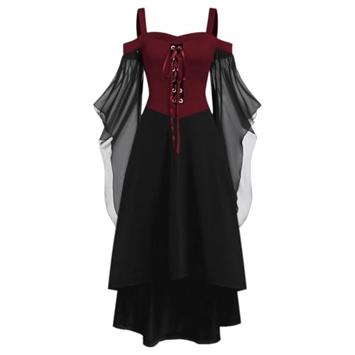 Kostüm Mittelalter Damen,Faschingskostüme Damen Mittelalter,Prinzessin Kostüm Damen,Cinderella Kleid Damen,Renaissance Kleid,Kostüme Damen,Elfenkleid Damen,Rot,5XL von Didadihu