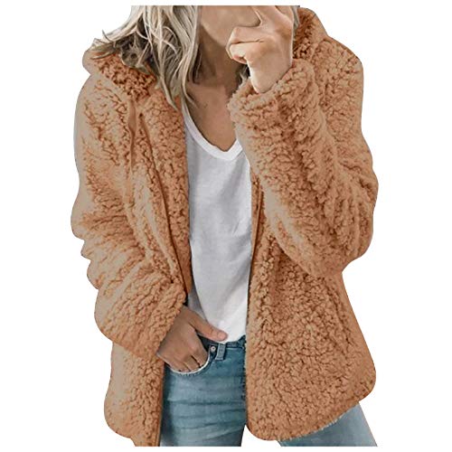 Kuscheljacke Damen Flauschig , Dicke Wintermantel Winter Farbblock Flauschjacke Gemütliche Kapuzenpullover Wollmantel Weichem Leichte Plüschjacke Teddy Fleece Flauschige Longjacke Fleecejacke Fliesjac von Didadihu