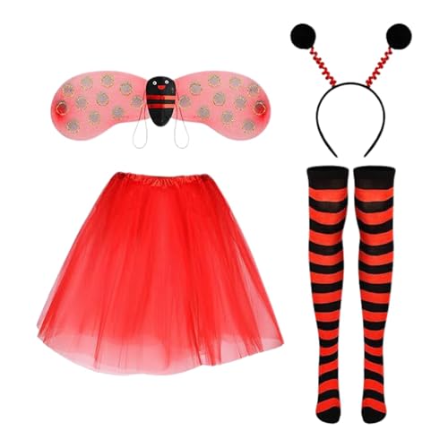 Ladybug kostüm für Damen Marienkäfer Faschings Kostüme mit Rock,Flügeln, Beinärmel und Haarreif für Erwachsene Karneval von Didadihu