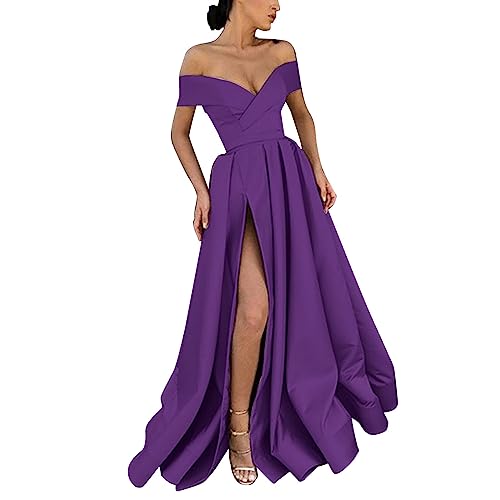 Lange Kleider Damen Tüll Cocktailkleid Rückenfreies Mit Schlitz Ballkleider Brautjungfernkleider Ärmellos Off Shoulder Partykleid Jugendweihe Abiballkleid A-Line,Lila,XL Lange Kleider Damen Tüll Cocktailkleid Rückenfreies Mit Schlitz Ballkleider Brautjungfernkleider Ärmellos Off Shoulder Partykleid Jugendweihe Abiballkleid A-Line,Lila,XL von Didadihu