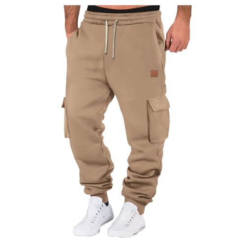 Lange Sporthose Herren, Winter Lange Freizeithose Bequeme Hose 3XL Baumwolle Jogginghose Jogginghose Grau Schwarz Baggy Sporthose Trainingshose Sweatpants,Khaki,S von Didadihu