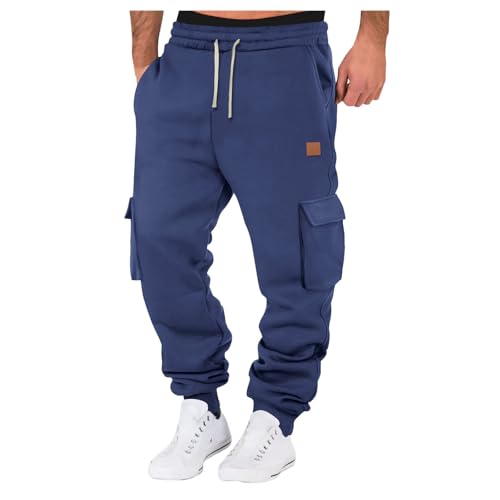 Lange Sporthose Herren, Winter Lange Freizeithose Bequeme Hose 3XL Baumwolle Jogginghose Jogginghose Grau Schwarz Baggy Sporthose Trainingshose Sweatpants,Marine,3XL von Didadihu