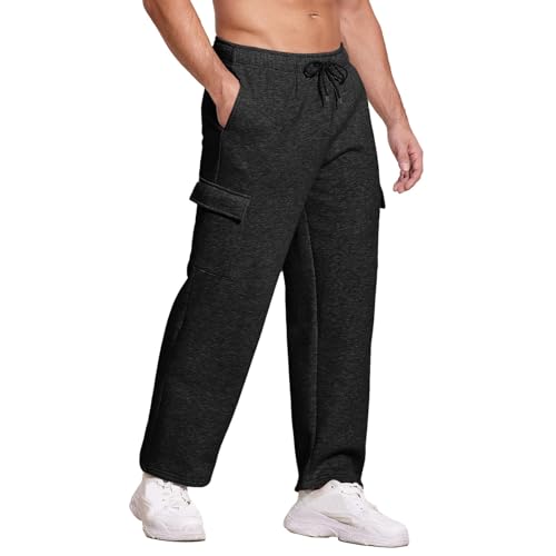 Laufhose Herren Lang, Baumwolle Lange Jogginghose Trainingshose 3XL Cargo Sweathose Freizeithose Breite Winter Grau Activewear Laufhose Jogginghose,Schwarz,L von Didadihu