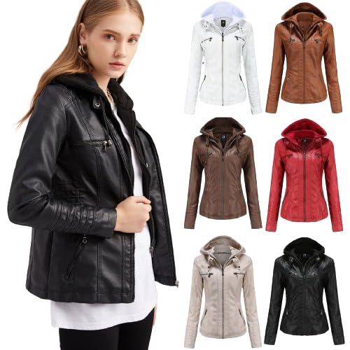 Leder Jacken Für Damen : Damen Kunstlederjacke Lederjacke Schwarz, Große Größen Motorrad Übergröße Moto Biker Leather Jacket Reißverschluss Bikerjacke Mit Kapuze Kurz Leicht S-6Xl von Didadihu