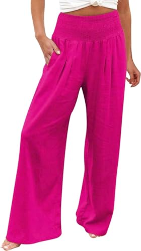 Leichte Hose Damen Elegant Wide Leg Pants Bequeme Weite Sommerhose Lang Casual Palazzo Hose Weites Bein Hohe Taille Leinenhose Leinen Hose Palazzo Hose Hot Pink 5XL Leichte Hose Damen Elegant Wide Leg Pants Bequeme Weite Sommerhose Lang Casual Palazzo Hose Weites Bein Hohe Taille Leinenhose Leinen Hose Palazzo Hose Hot Pink 5XL von Didadihu