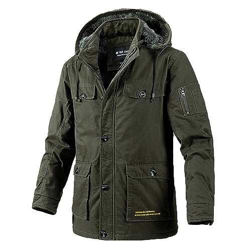 Mantel Herren - Warm Warme Mantel Winter Winddicht Parka Lang Skijacke Große Größen Winddicht Winterparka Jacket Jacke Lange Verdickt,Grün,M von Didadihu