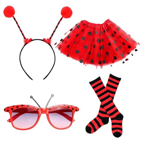 Marienkäfer kostüm für Damen Ladybug Faschings Kostüme mit Rock,Flügeln, Beinärmel und Haarreif für Erwachsene Karneval von Didadihu