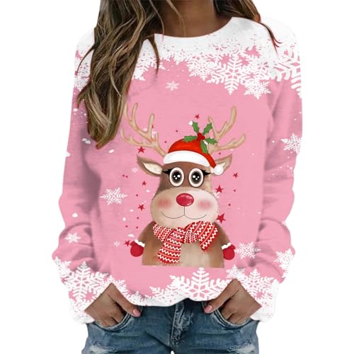 Meine Bestellungen,Weihnachtspullover Damen Weihnachts Pullover Merry Christmas Partnerlook Baumwolle Mit Weihnachtsmotiv Weihnachts Tshirt Christmas Sweater Weihnachtspulli,Rosa,S von Didadihu