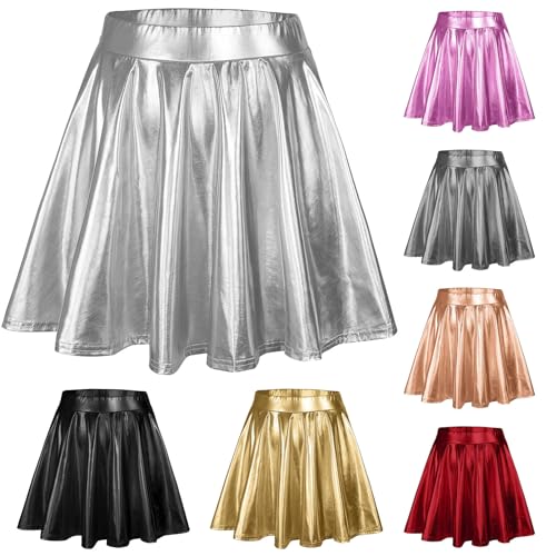 Metallisch Glänzend Mini röcke Damen,Elastische Hohe Taille Faltenrock Minirock Plisseerock,kurz Skater Tanz Rock,für Karneval Kostüm Space Girl faschingskostüme,Silver,XS Metallisch Glänzend Mini röcke Damen,Elastische Hohe Taille Faltenrock Minirock Plisseerock,kurz Skater Tanz Rock,für Karneval Kostüm Space Girl faschingskostüme,Silver,XS von Didadihu