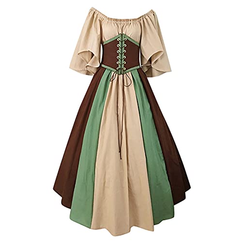 Mittelalter Kleidung Damen,Mittelalter Kostüm,Mittelalter Kostüm Damen,Barock Kleid Damen,Elben Kostüm Frauen,Elfenkleid Damen,Waldfee Kostüm Damen,Khaki,XL von Didadihu