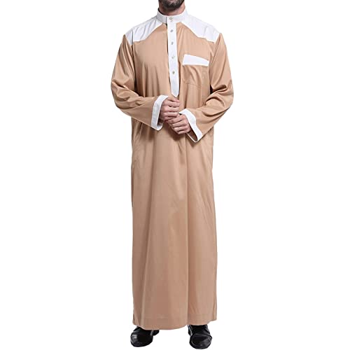 Muslimische Kleider Herren,Abaya Herren Männer Abaya Lose O-Ausschnitt Abaya Royalty Dubai Muslim Kandoura Islamisch Lange Ärmel Retro Kaftan Robe Tuniken von Didadihu