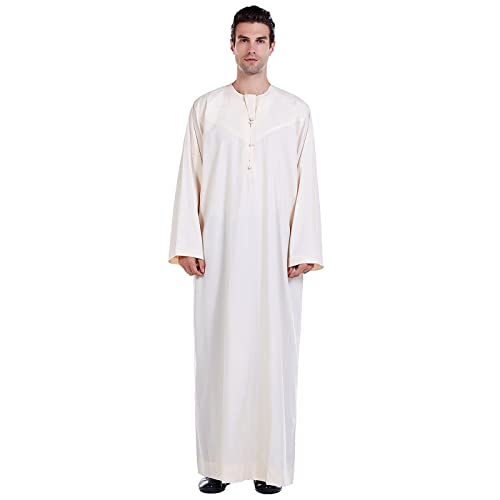 Muslimische Kleider Herren,Kaftan Abaya Herren Marokko Islamisch Lange Ärmel Tuniken O-Ausschnitt Royalty Dubai Abaya Muslim Lose Retro Kaftan Kandoura Robe von Didadihu