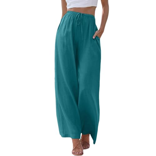 Musselin Hose Damen, Damen Sommerhosen Leicht,Weites Bein Lang Sommerhose Leinen Musselin Weite Leinenhose Stoffhose Bequeme Locker Yogahose Hosenrock Strandhose,Himmelblau,XL von Didadihu