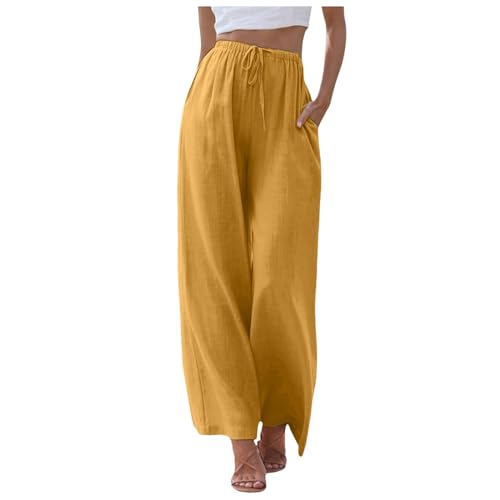 Musselin Hose Damen, Sommer Damen,Luftig Lang Leinenhose Weites Bein Palazzo Sommer Stoffhose Sommerhose Einfarbig Leinen Yogahose Hosenrock Freizeithose,Gelb,XL Musselin Hose Damen, Sommer Damen,Luftig Lang Leinenhose Weites Bein Palazzo Sommer Stoffhose Sommerhose Einfarbig Leinen Yogahose Hosenrock Freizeithose,Gelb,XL von Didadihu