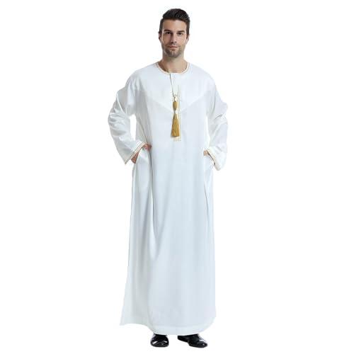 Namaz Elbisesi Erkek,Afghanische Kleidung Herren Abaya Royalty Dubai Muslim Robe O-Ausschnitt Lose Abaya Islamisch Retro Lange Ärmel Tuniken Kaftan Kandoura von Didadihu