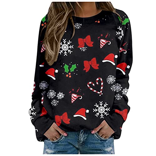 Oversize Weihnachtspullover Damen,Merry Christmas Lustig Weihnachtspullover Damen Xmas Weihnachtsparty Pullover Mit Weihnachtsmotiv Ugly Weihnachten Christmas Sweater,Schwarz,L von Didadihu