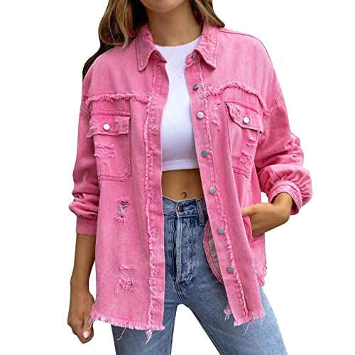 Oversized Jeansjacken Für Damen, Lose, Langärmlige Jean Jacke Mit Modischer Zerrissenheit, Lässige Basic Jeansjacke Mit Lange Casual Waschung Damen,01 Rosa,L Oversized Jeansjacken Für Damen, Lose, Langärmlige Jean Jacke Mit Modischer Zerrissenheit, Lässige Basic Jeansjacke Mit Lange Casual Waschung Damen,01 Rosa,L von Didadihu
