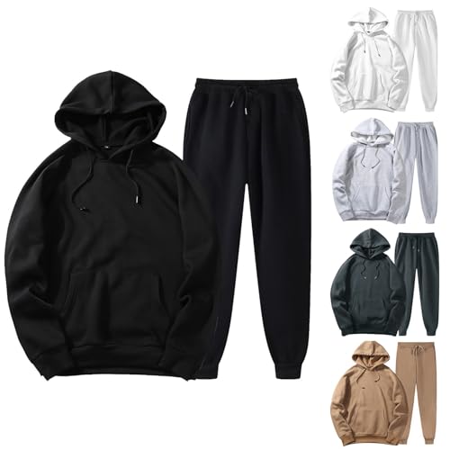 Oversized y2k Sportanzug Hausanzug Herren,Baumwolle Jogginganzug Trainingsanzug Set Herren,Herren Activewear Streatwear Jogging Anzug Freizeitanzug Mit Baggy Hoodie Und Winter Jogginghose,Schwarz,L von Didadihu