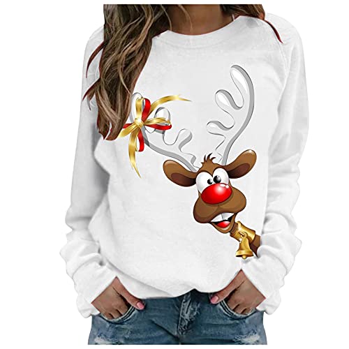 Paar Weihnachtspullover,Merry Christmas Lustig Weihnachtspullover Damen Oversize Xmas Sweatshirt Rundhals Pärchen Weihnachtsparty Winterpullover,Weiß,XL von Didadihu