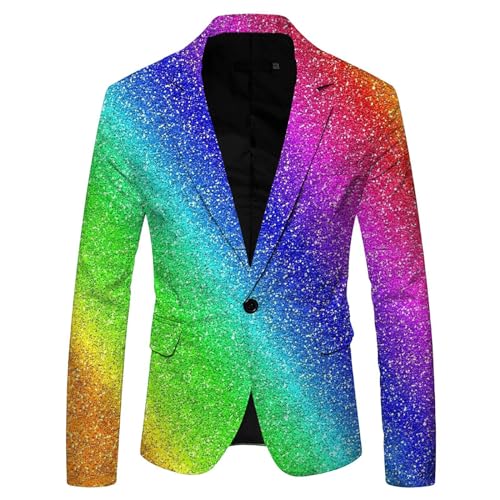 Pailletten Jacke Herren Glitzer Outfit Anzugjacke Sportlich Party Glitzer Anzug Pailletten Anzug Slim Fit Performance Kostüm Glitzer Blazer Smoking Jacket Lila L von Didadihu