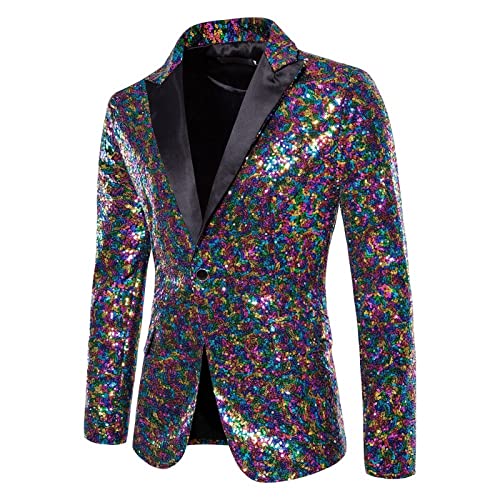 Pailletten Jacke Herren Glitzer Outfit Glitzer Anzug Sportlich Karneval Kostüm Anzugjacke Pailletten Sakko Gold Performance Kostüm Pailletten Anzug Smoking Jacket Lila S von Didadihu