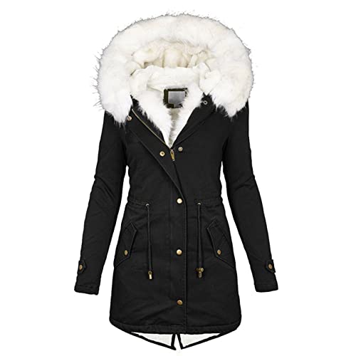 Parka Damen, Winter Teenager Steppjacke XXL Gefütterter Winterjacke Fellkapuze Wollmantel Outdoor Lange Winterparka Kurzmantel Kapuzenjacke Fleece Softshell,Weiss,XL von Didadihu