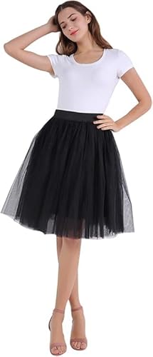 Petticoat schwarz,4 Layers Tüllrock Damen Leicht Blickdicht Tütü Rock Lang Petticoat Unterrock Elastische Hohe Taille A-Linie Große Größen Tüll Rock,Schwarz,XL von Didadihu