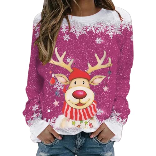 Rabatte Bei Amazon Heute,Weihnachtspullover Damen Weihnachts Pullover Xmas Teenager Mädchen Merry Christmas Rundhals Langarmshirt Weihnachtspulli Weihnachts Tshirt,Lila,XXL von Didadihu