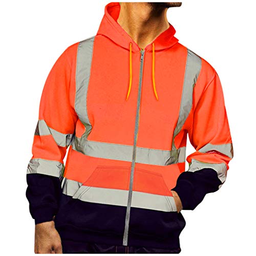 Reflektierende Jacke Herren, Warnweste Orange Reflektierend Softshelljacke Winter Kapuzenpulli Warnschutz Groß Größe Arbeitspullover Sweatshirt Mit Kapuze 5XL Warnjacke Pullover Arbeitsjacke von Didadihu